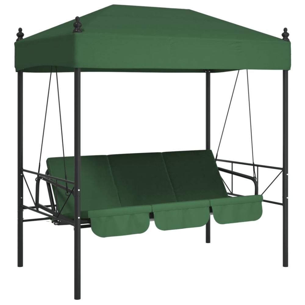 vidaXL Bancă balansoar de grădină cu copertină, verde, oțel