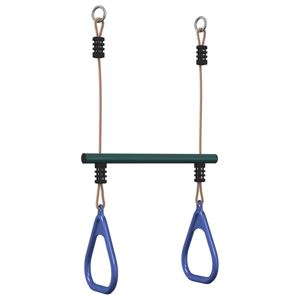 vidaXL Bară trapez cu inele de gimnastică copii, albastru/verde, oțel