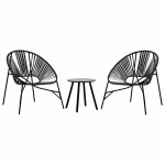 vidaXL Set scaune de grădină 3 buc Poly Rattan negru
