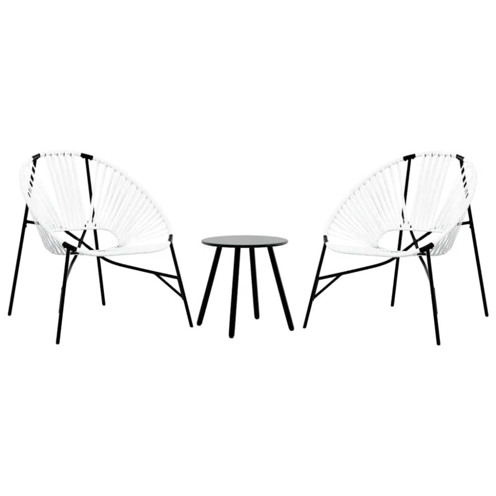 vidaXL Set scaune de grădină 3 buc Poly Rattan alb și negru