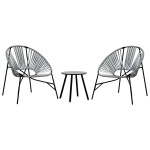 vidaXL Set scaune de grădină 3 buc Polyrattan negru și gri deschis