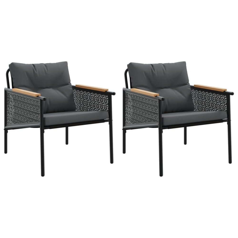 vidaXL Scaune de grădină cu perne, 2 buc., negru, oțel