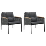 vidaXL Scaune de grădină cu perne, 2 buc., negru, oțel