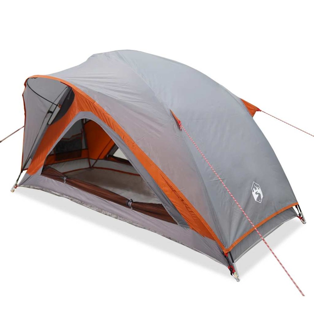 vidaXL Cort de camping pentru 1 persoană, gri/portocaliu, impermeabil