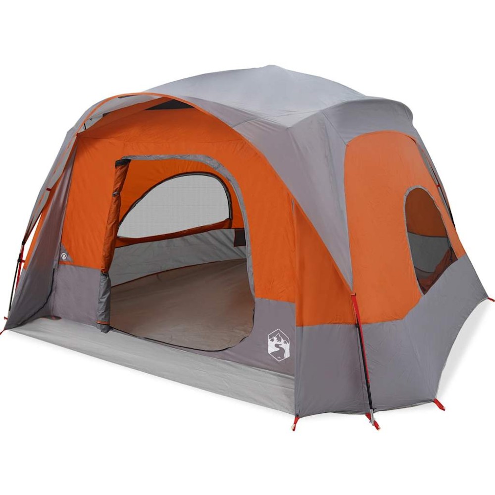 vidaXL Cort de camping pentru 6 persoane, gri/portocaliu, impermeabil