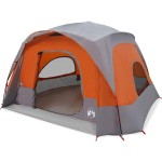 vidaXL Cort de camping pentru 6 persoane, gri/portocaliu, impermeabil