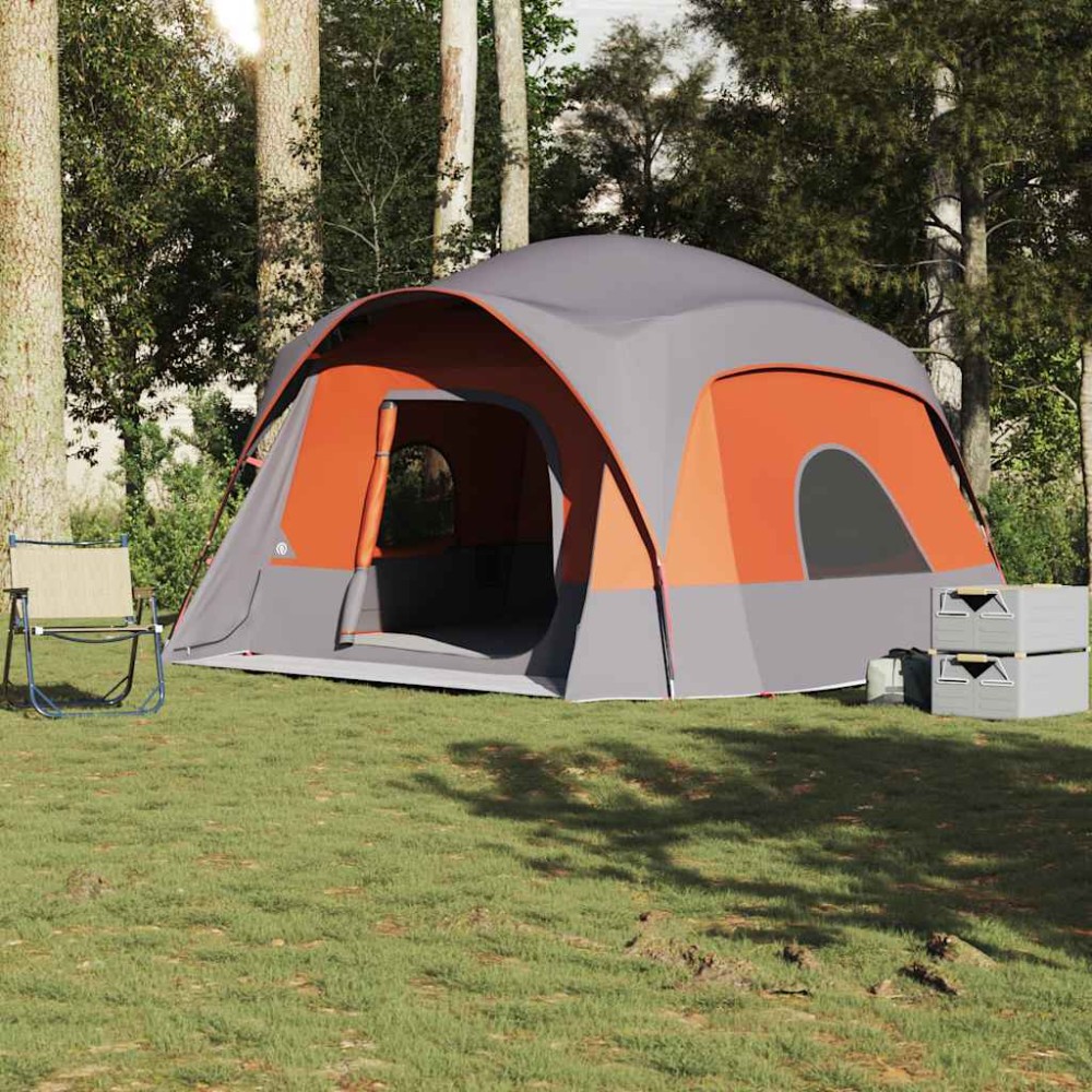 vidaXL Cort de camping pentru 6 persoane, gri/portocaliu, impermeabil