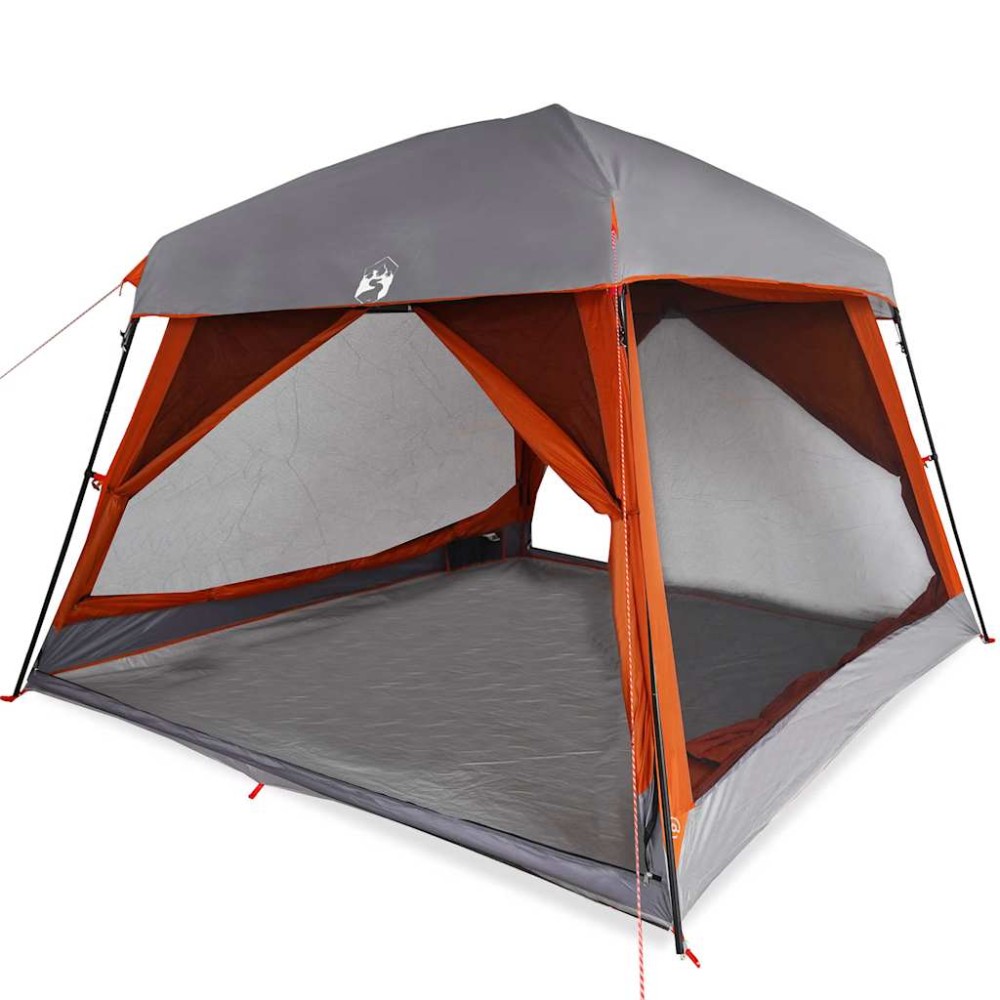 vidaXL Cort de camping pentru 6 persoane, gri/portocaliu, impermeabil