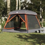 vidaXL Cort de camping pentru 6 persoane, gri/portocaliu, impermeabil