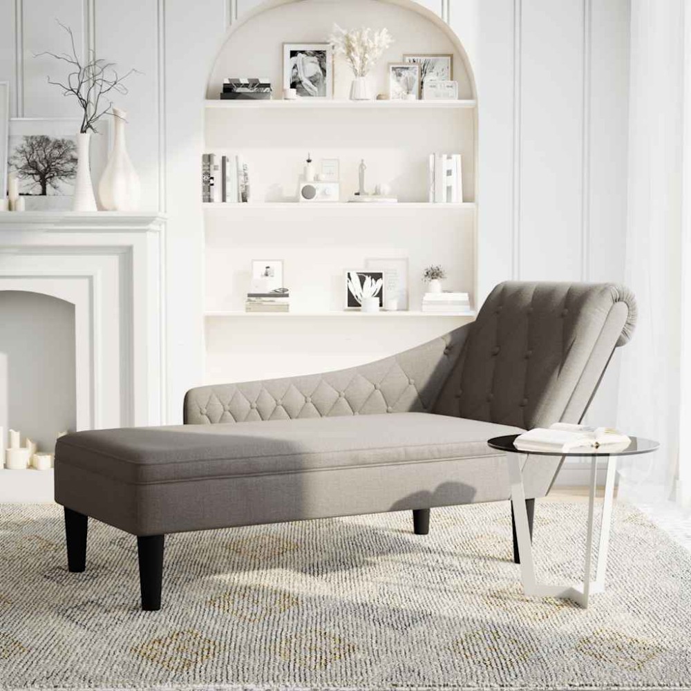 vidaXL Șezlong cu pernă și cotieră dreaptă, gri taupe, textil