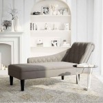 vidaXL Șezlong cu pernă și cotieră dreaptă, gri taupe, textil vidaXL Șezlong cu pernă și cotieră dreaptă, gri taupe, textil