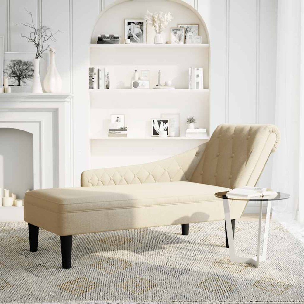 vidaXL Șezlong cu pernă și cotieră dreaptă, crem, textil