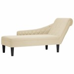 vidaXL Șezlong cu pernă și cotieră dreaptă, crem, textil