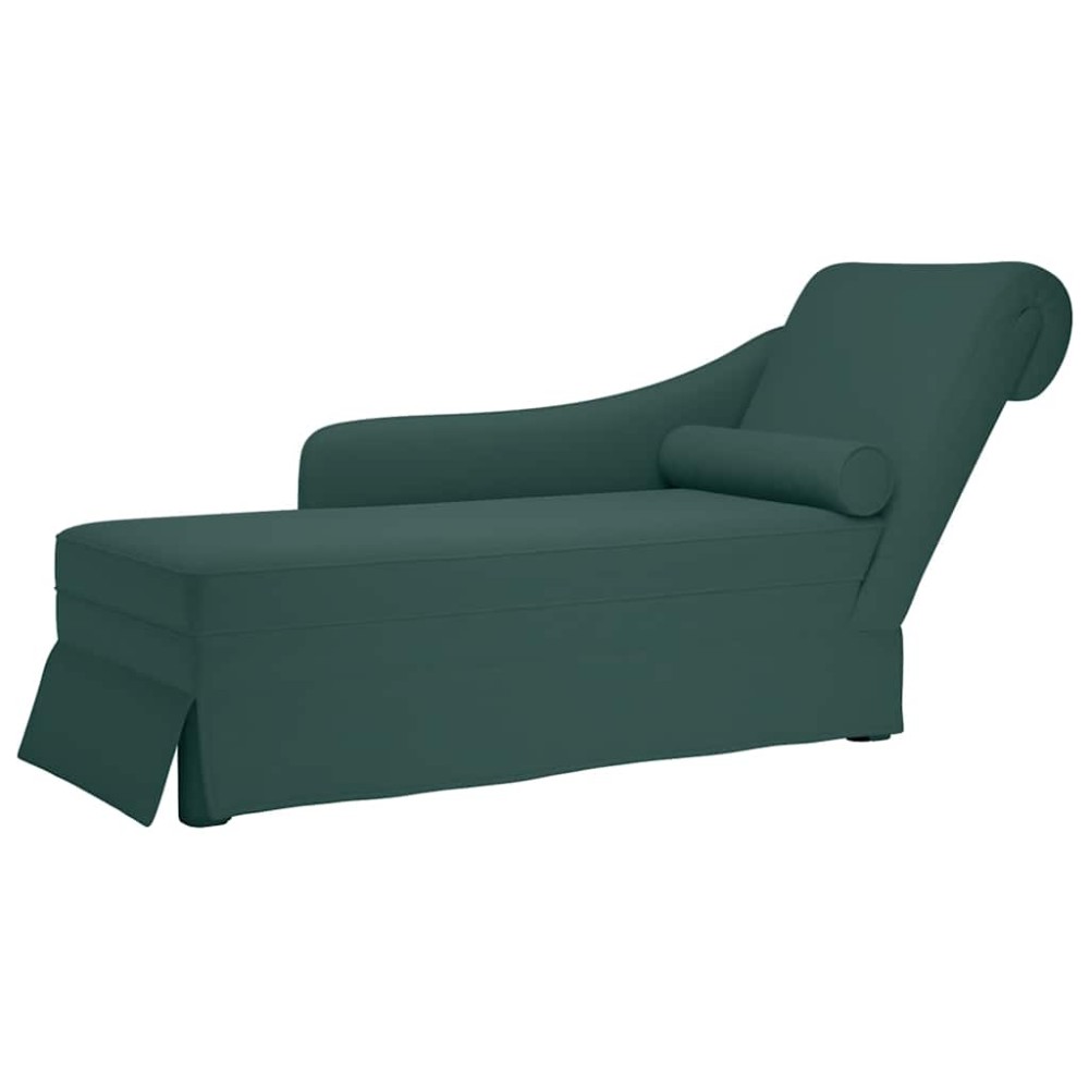 vidaXL Sezlong cu suport și cotieră dreaptă catifea verde închis
