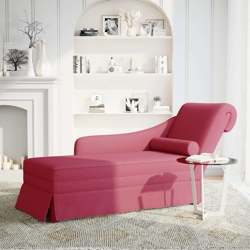 vidaXL Șezlong cu șezlong și cotieră dreaptă Wine Red Velvet