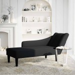 vidaXL Sezlong cu cotieră dreaptă din material negru vidaXL Sezlong cu cotieră dreaptă din material negru