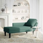 vidaXL Șezlong cu pernă și cotieră dreapta, verde închis, catifea vidaXL Șezlong cu pernă și cotieră dreapta, verde închis, catifea