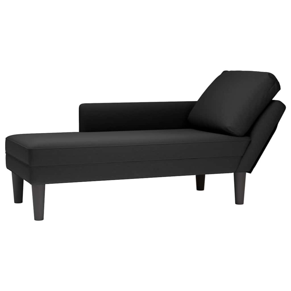 vidaXL Șezlong cu pernă și cotieră dreaptă, negru, catifea