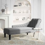 vidaXL Șezlong cu pernă și cotieră dreaptă, gri deschis, textil vidaXL Șezlong cu pernă și cotieră dreaptă, gri deschis, textil
