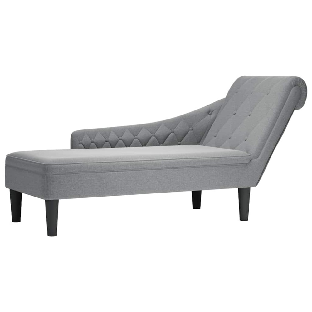 vidaXL Șezlong cu pernă și cotieră dreaptă, gri deschis, textil