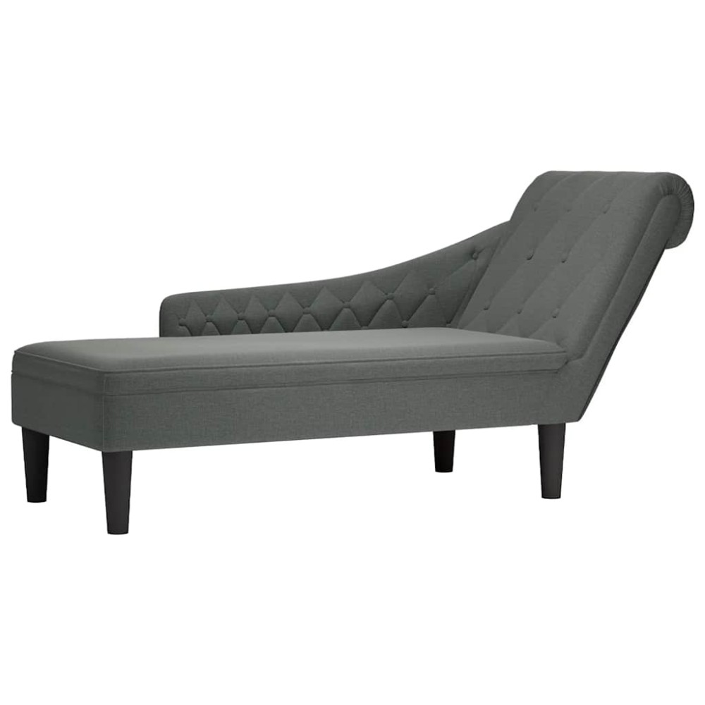 vidaXL Șezlong cu pernă și cotieră dreaptă, gri închis, textil