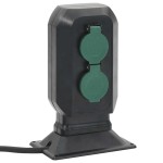 vidaXL Priză de exterior cu țăruș și 4 căi, negru/verde, 15,5x11x24 cm vidaXL Priză de exterior cu țăruș și 4 căi, negru/verde, 15,5x11x24 cm