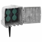 vidaXL Priză de exterior cu țăruș și 4 căi, gri aspect piatră vidaXL Priză de exterior cu țăruș și 4 căi, gri aspect piatră