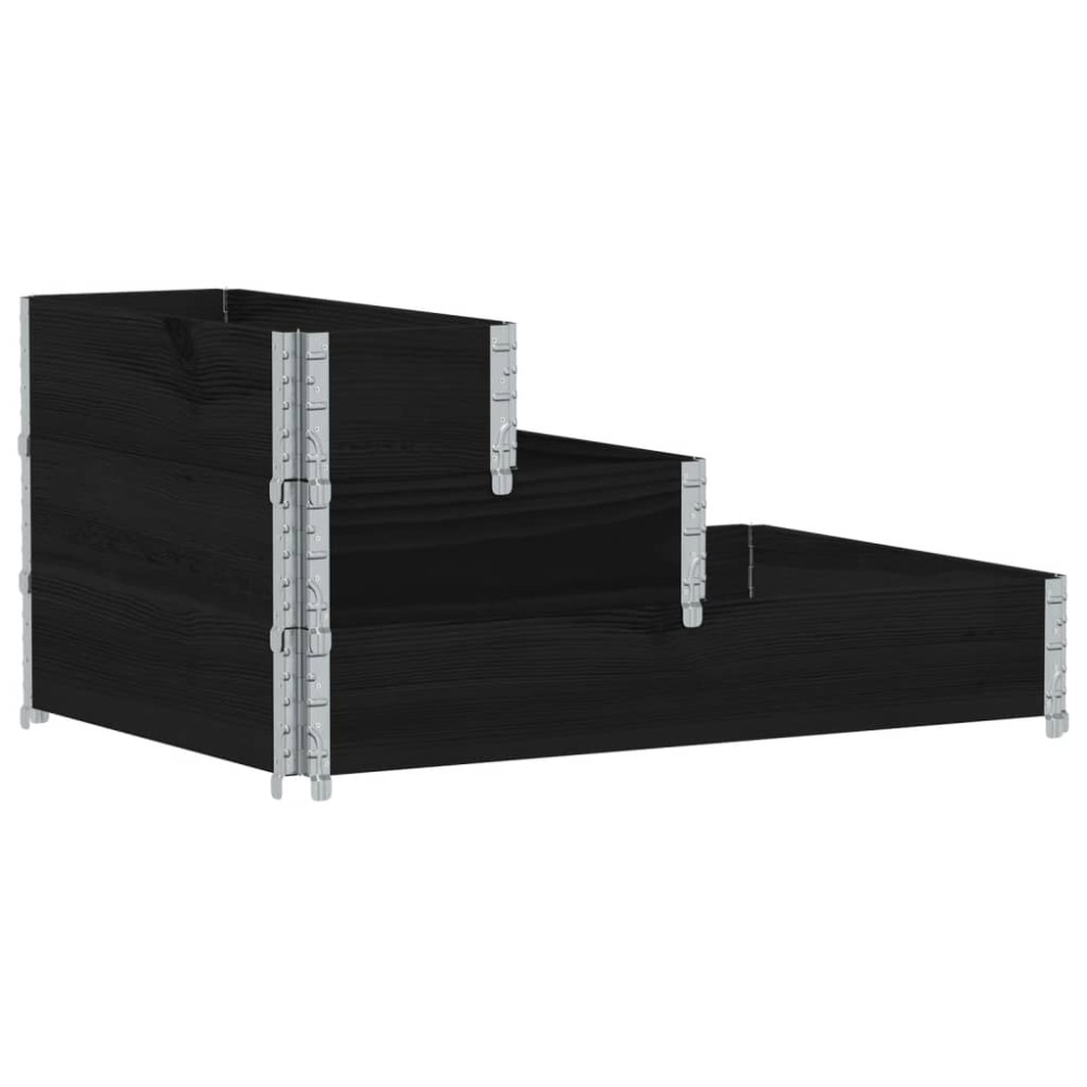vidaXL Strat înălțat cu 3 niveluri, negru, 120x80 cm, lemn masiv pin