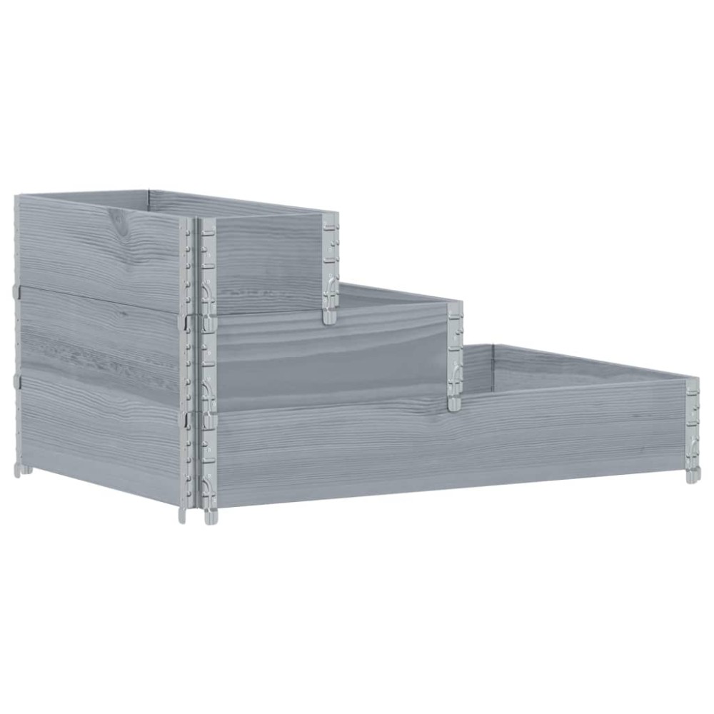 vidaXL Strat înălțat cu 3 niveluri, gri, 120x80 cm, lemn masiv pin