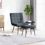 vidaXL Scaun de relaxare cu taburet, gri închis, catifea vidaXL Scaun de relaxare cu taburet, gri închis, catifea