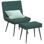 vidaXL Scaun de relaxare cu taburet, verde închis, catifea vidaXL Scaun de relaxare cu taburet, verde închis, catifea