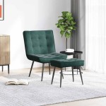 vidaXL Scaun de relaxare cu taburet, verde închis, catifea vidaXL Scaun de relaxare cu taburet, verde închis, catifea