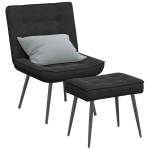 vidaXL Scaun de relaxare cu taburet, negru, catifea vidaXL Scaun de relaxare cu taburet, negru, catifea