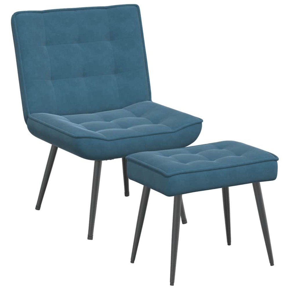 vidaXL Scaun de relaxare cu taburet, albastru, catifea