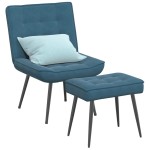 vidaXL Scaun de relaxare cu taburet, albastru, catifea vidaXL Scaun de relaxare cu taburet, albastru, catifea