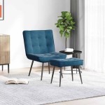 vidaXL Scaun de relaxare cu taburet, albastru, catifea vidaXL Scaun de relaxare cu taburet, albastru, catifea