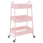 vidaXL Cărucior de depozitare 3 niveluri roz 42x41,5x77 cm oțel vidaXL Cărucior de depozitare 3 niveluri roz 42x41,5x77 cm oțel