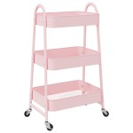 vidaXL Cărucior de depozitare 3 niveluri roz 42x41,5x77 cm oțel vidaXL Cărucior de depozitare 3 niveluri roz 42x41,5x77 cm oțel