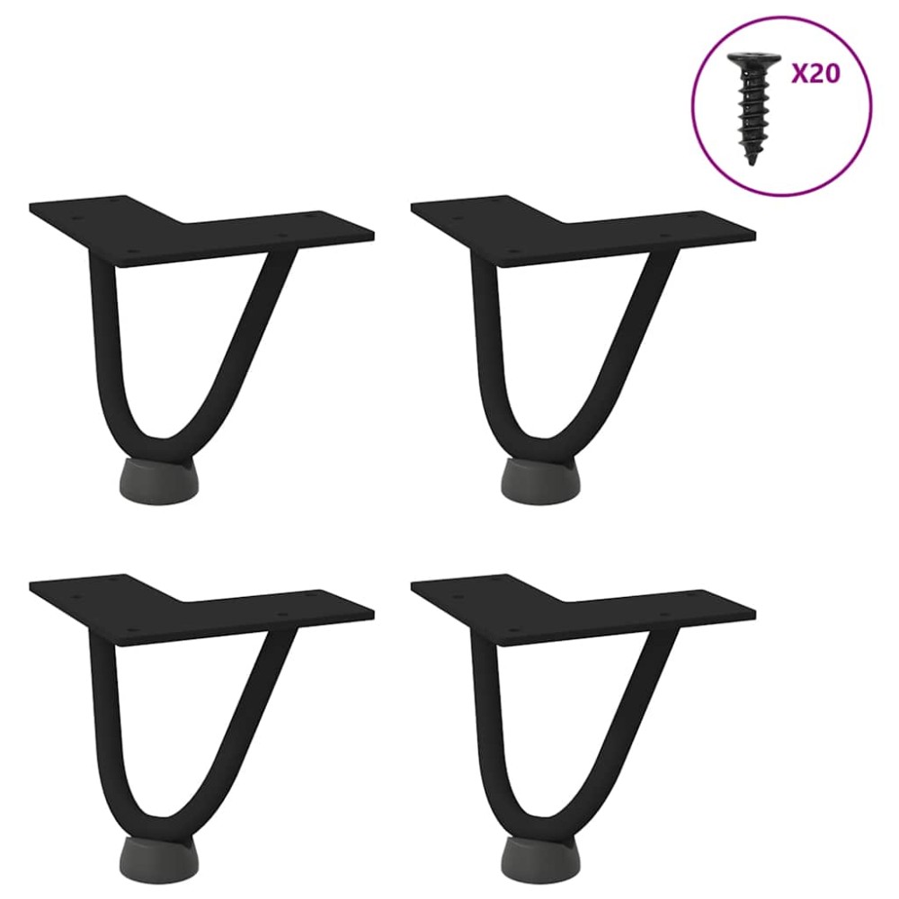 vidaXL Picioare tip agrafă pentru măsuță de cafea, 4 buc., negru, 10 cm, oțel masiv
