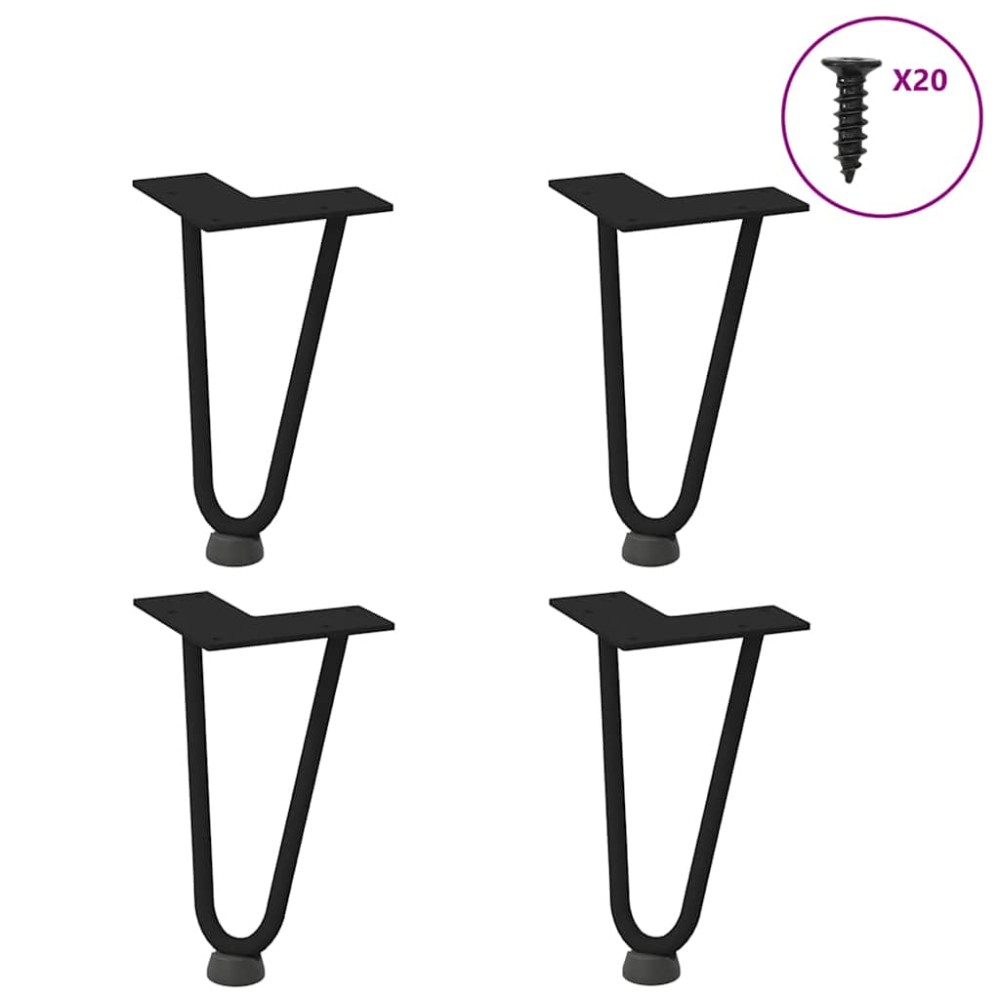 vidaXL Picioare tip agrafă pentru măsuță de cafea, 4 buc., negru, 20 cm, oțel masiv