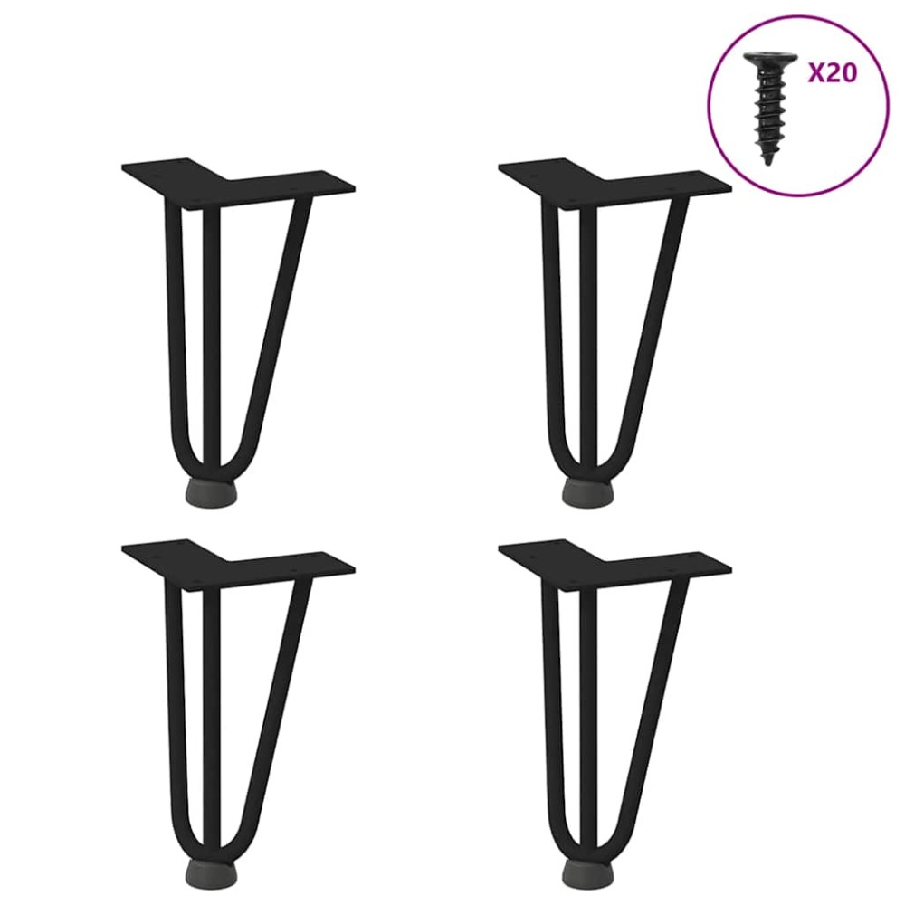vidaXL Picioare tip agrafă pentru măsuță de cafea, 4 buc., negru, 20 cm, oțel masiv