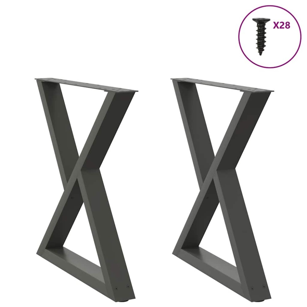 vidaXL Picioare masă de sufragerie, 2 buc., antracit, 80x(72-73,3) cm, oțel