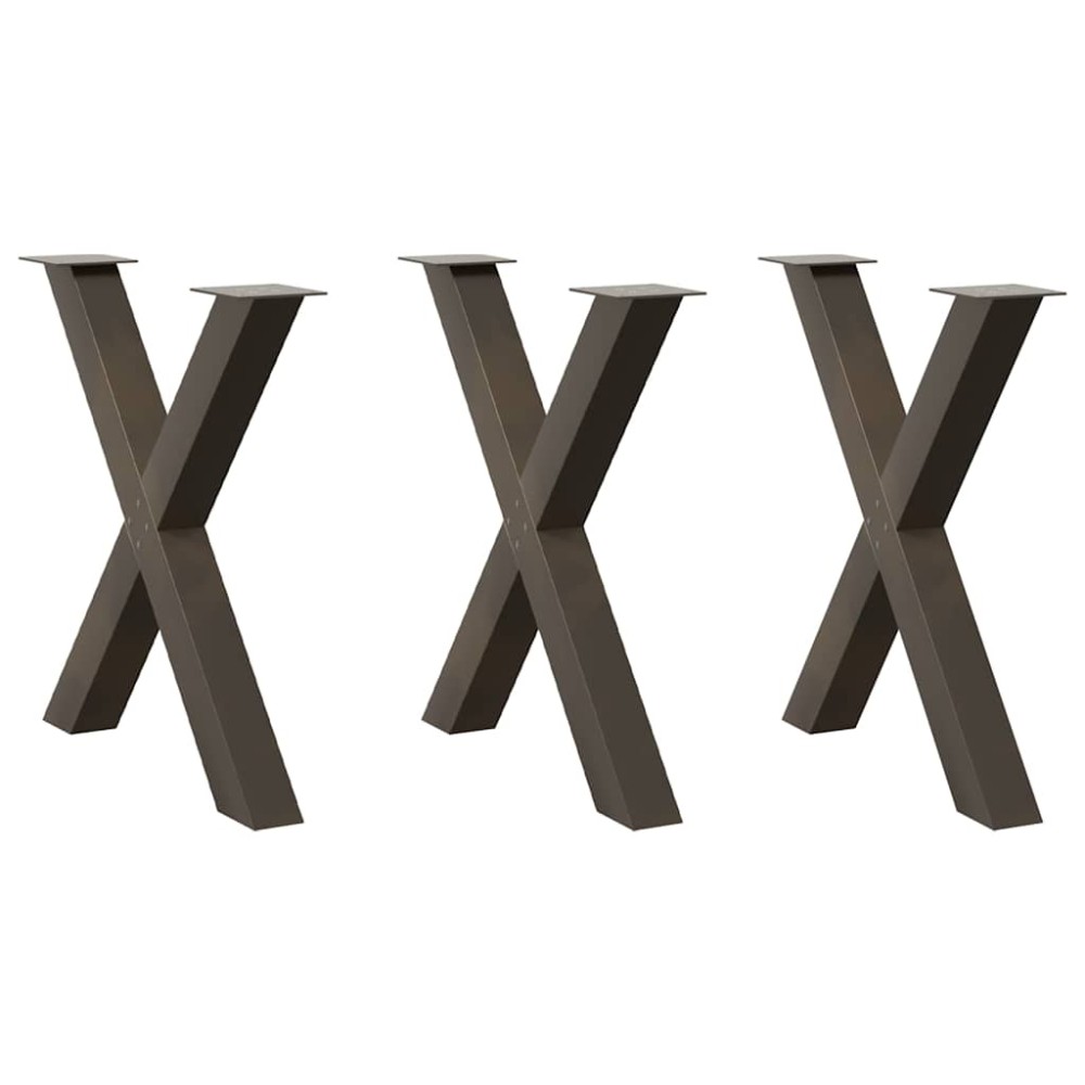 vidaXL Picioare de masă în formă de X, 3 buc., oțel natural, 80x(72-73) cm