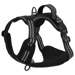 vidaXL Ham pentru câini cu plumb și guler, reglabil, negru, M vidaXL Ham pentru câini cu plumb și guler, reglabil, negru, M