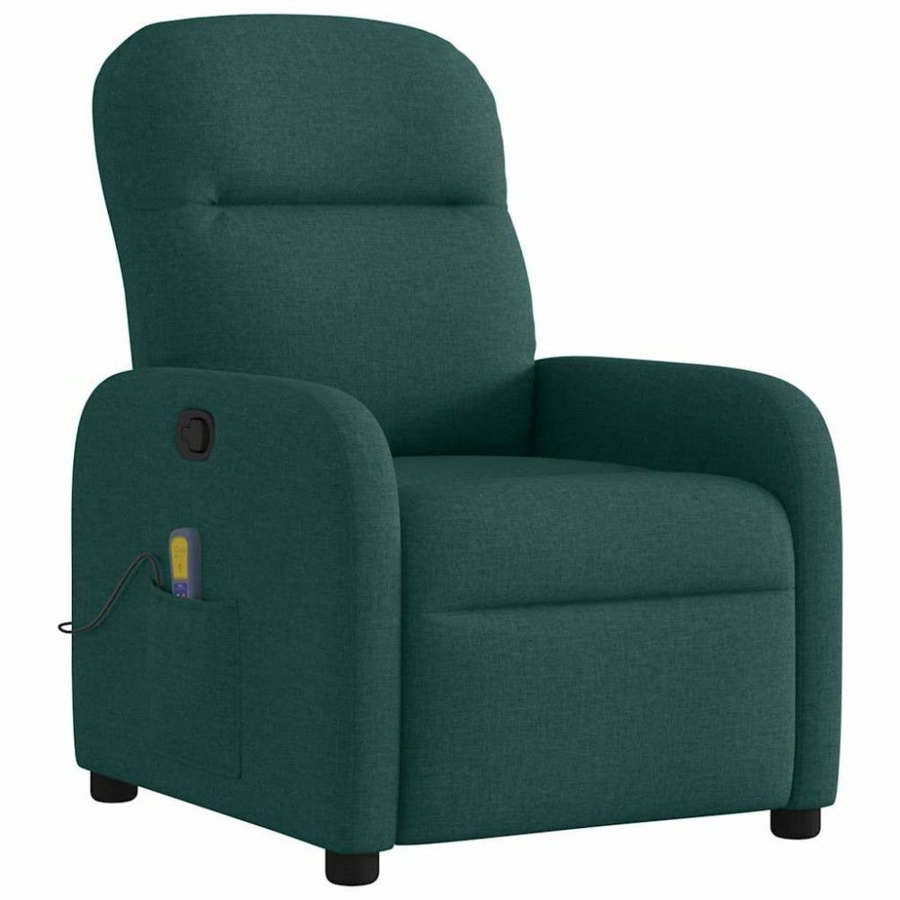 vidaXL Fotoliu de masaj rabatabil, verde închis, material textil