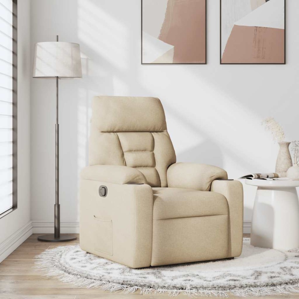 vidaXL Fotoliu rabatabil, crem, material textil
