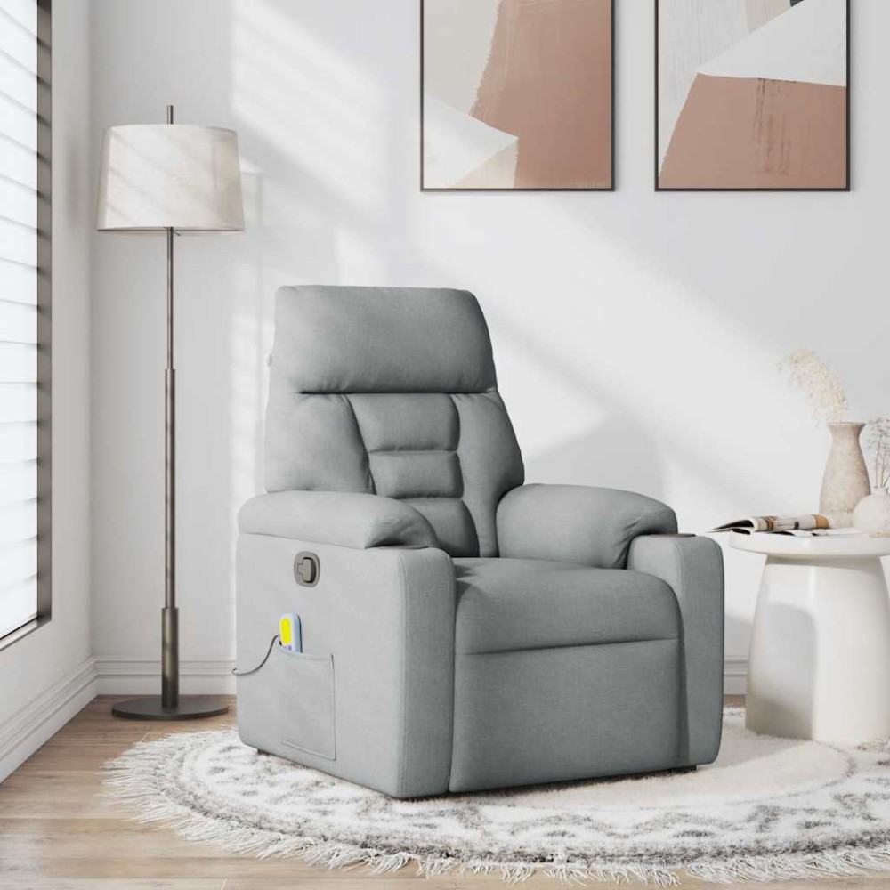 vidaXL Fotoliu de masaj rabatabil, gri deschis, textil