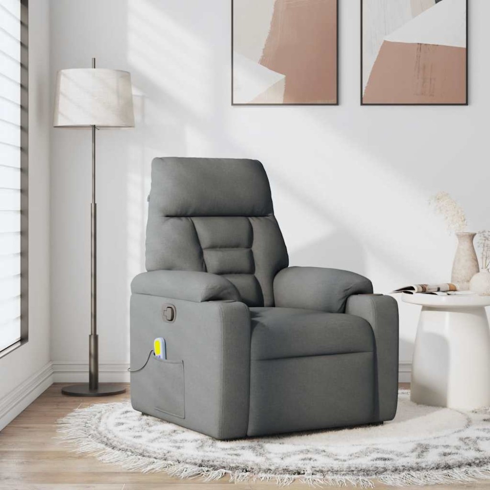 vidaXL Fotoliu de masaj rabatabil, gri închis, material textil