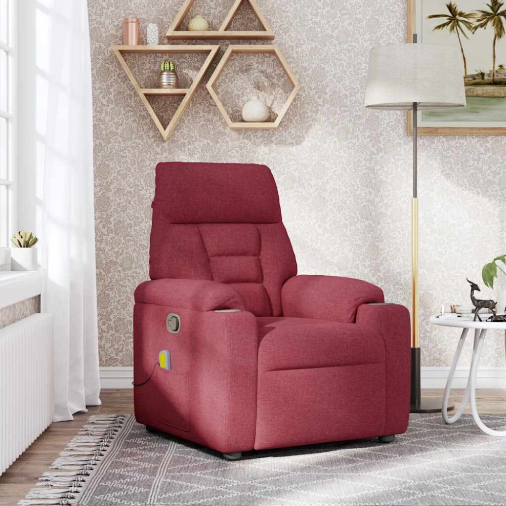 vidaXL Fotoliu de masaj rabatabil, roșu vin, material textil