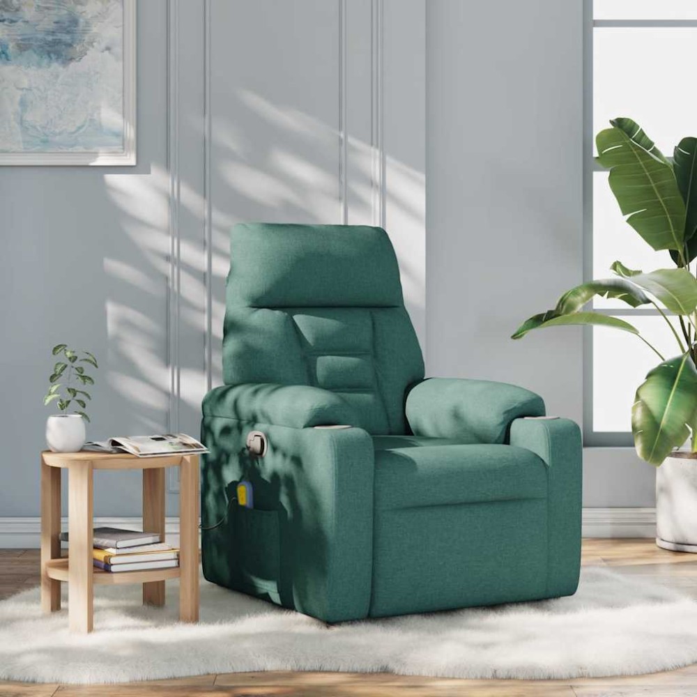 vidaXL Fotoliu de masaj rabatabil, verde închis, material textil